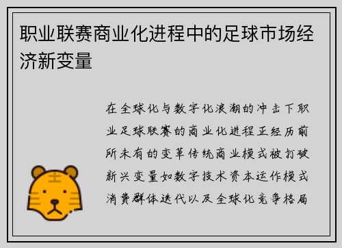 职业联赛商业化进程中的足球市场经济新变量
