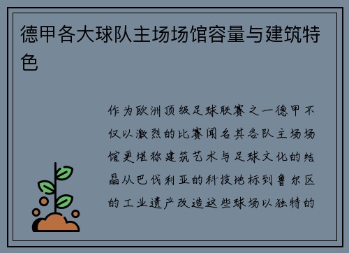 德甲各大球队主场场馆容量与建筑特色