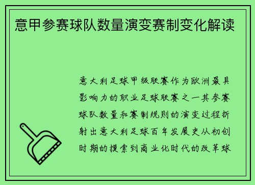 意甲参赛球队数量演变赛制变化解读